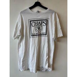 Vintage Chaps Ralph Lauren Shirt Mens Large White Logo Graphic Made USA 90s Tee